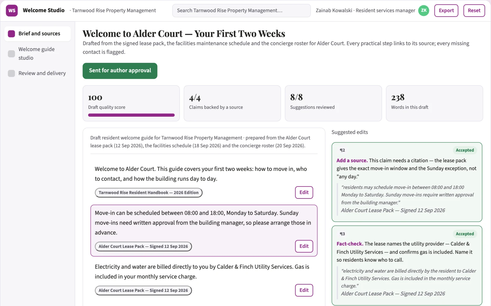 Screenshot of the Building resident welcome guide studio interactive demo