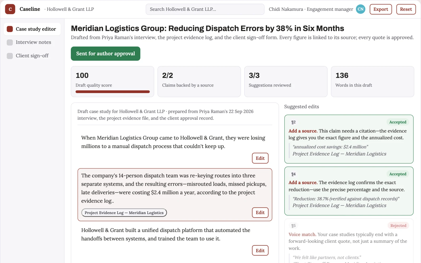 Demo screen of Case study writing service