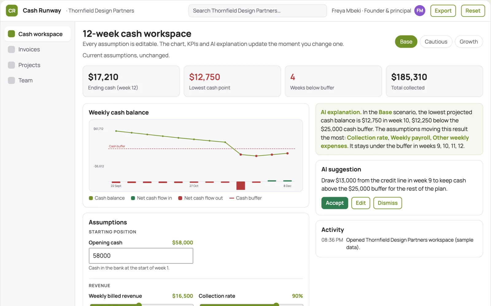 Demo screen of Cash-flow scenario workspace