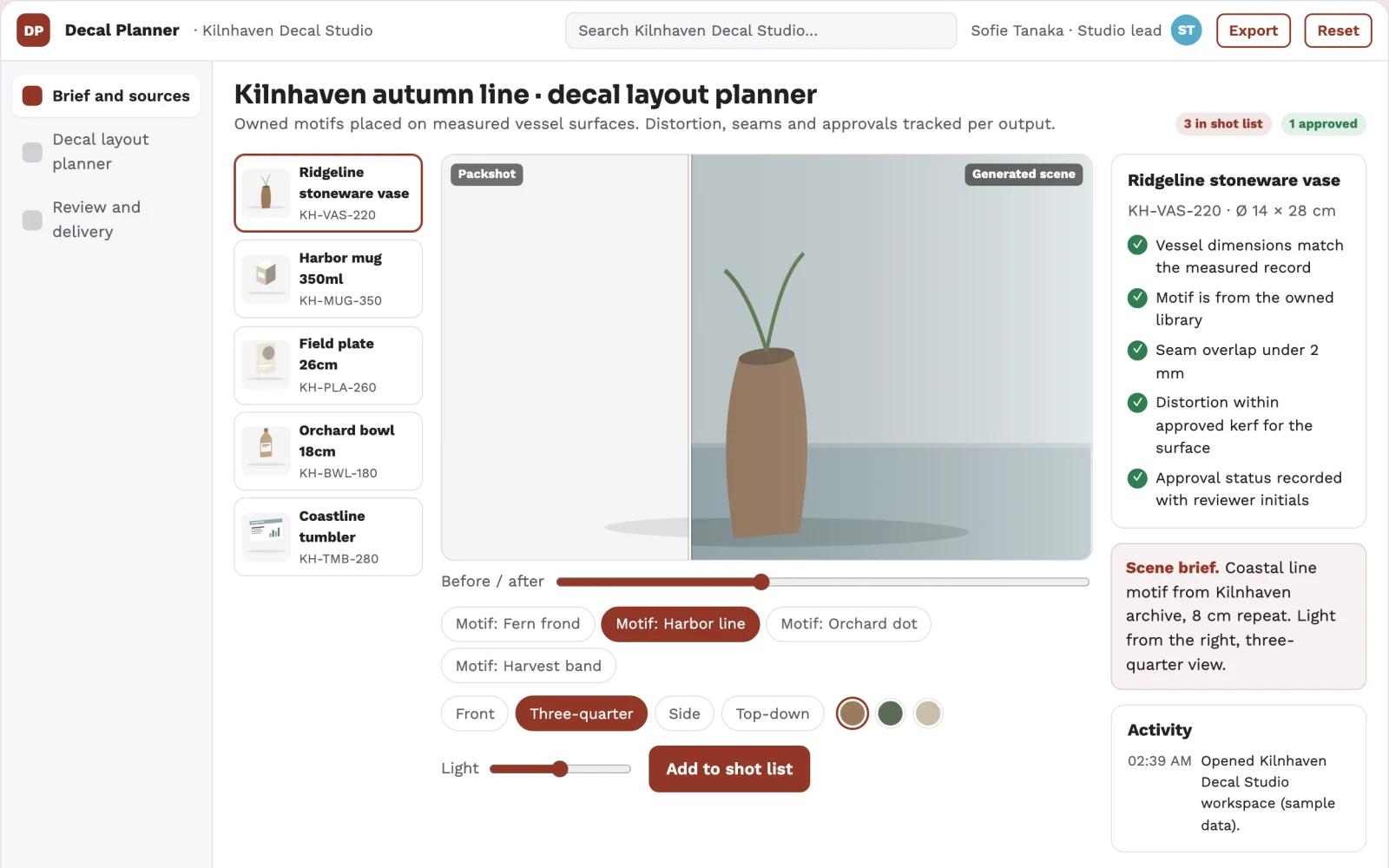 Screenshot of the Ceramic decal layout planner interactive demo