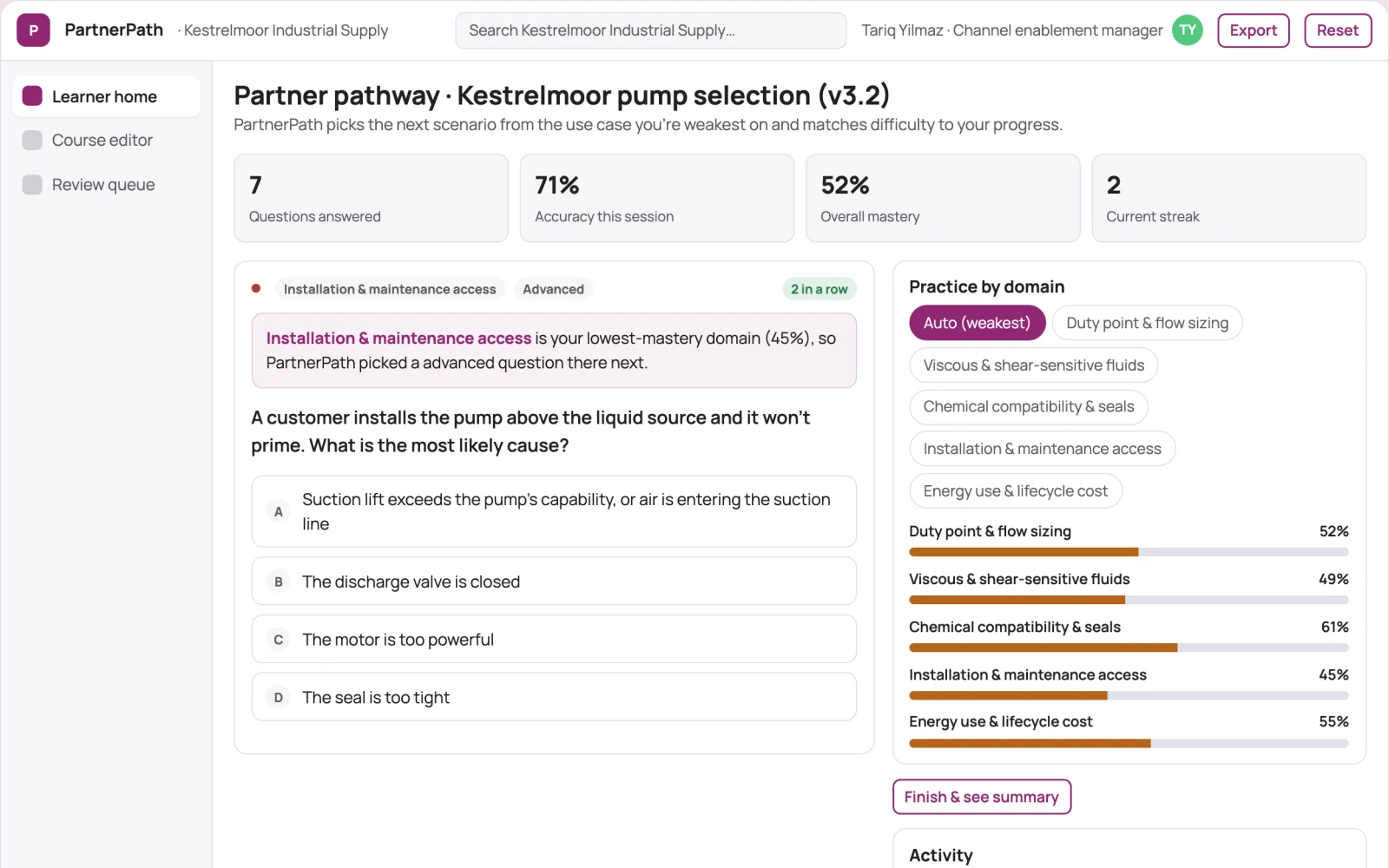 Screenshot of the Channel partner training pathway interactive demo