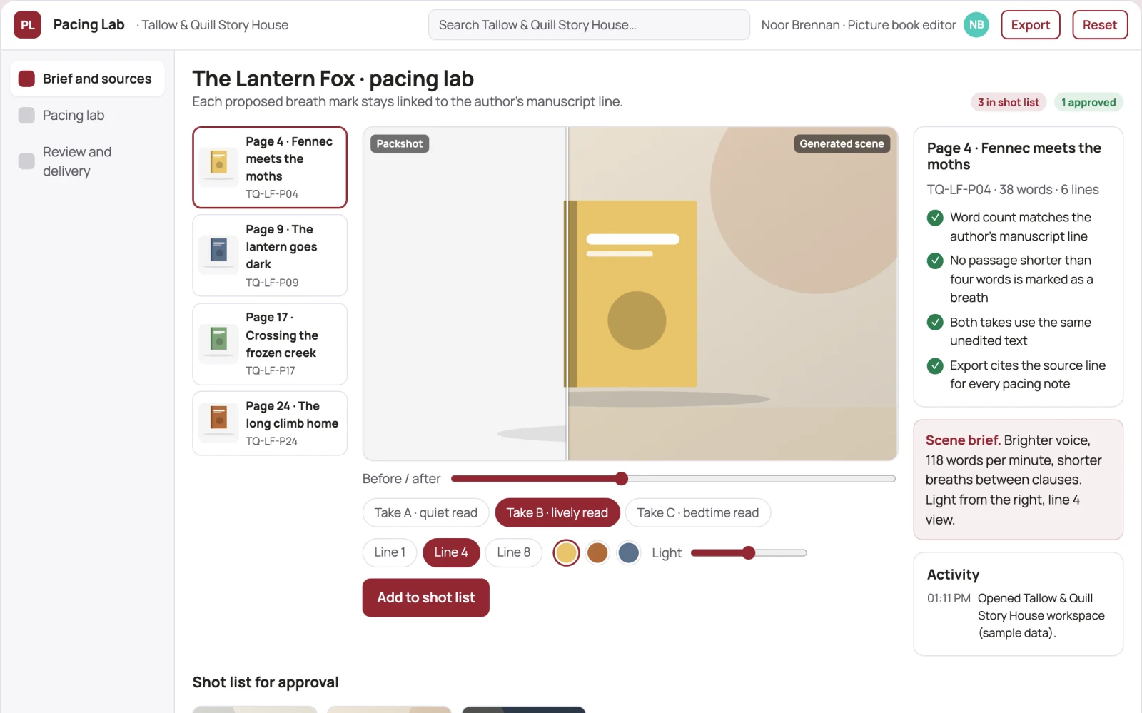 Screenshot of the Children's story read-aloud pacing lab interactive demo