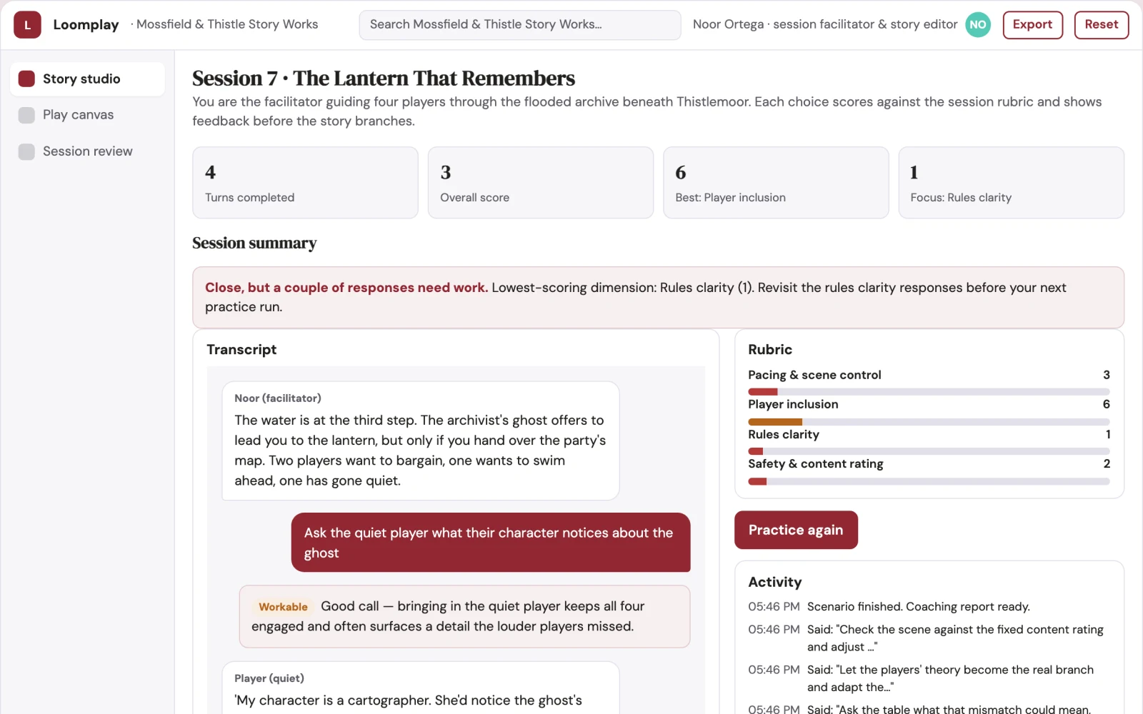 Screenshot of the Choice-driven story and tabletop session studio interactive demo