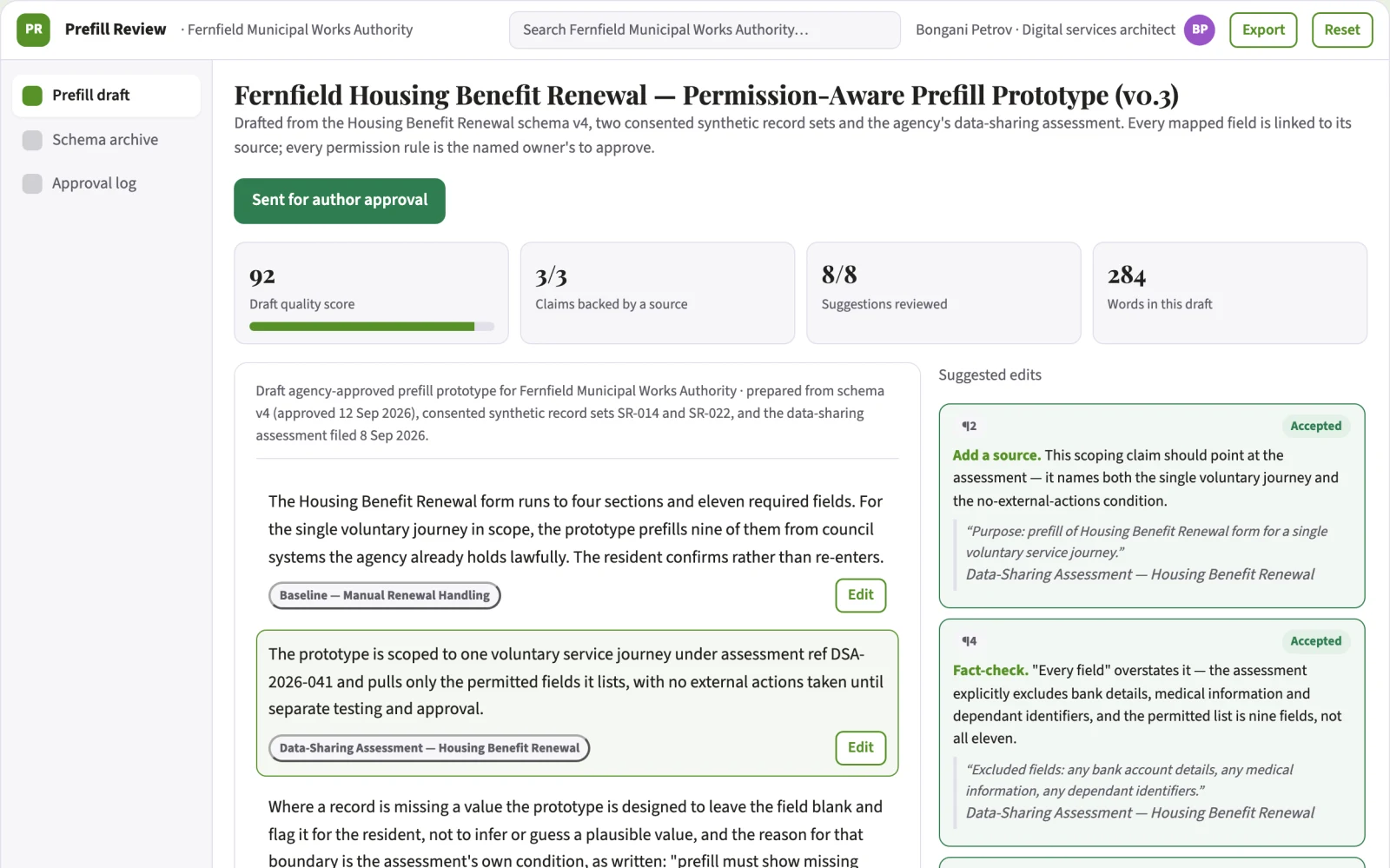 Screenshot of the Citizen form prefill interoperability service interactive demo