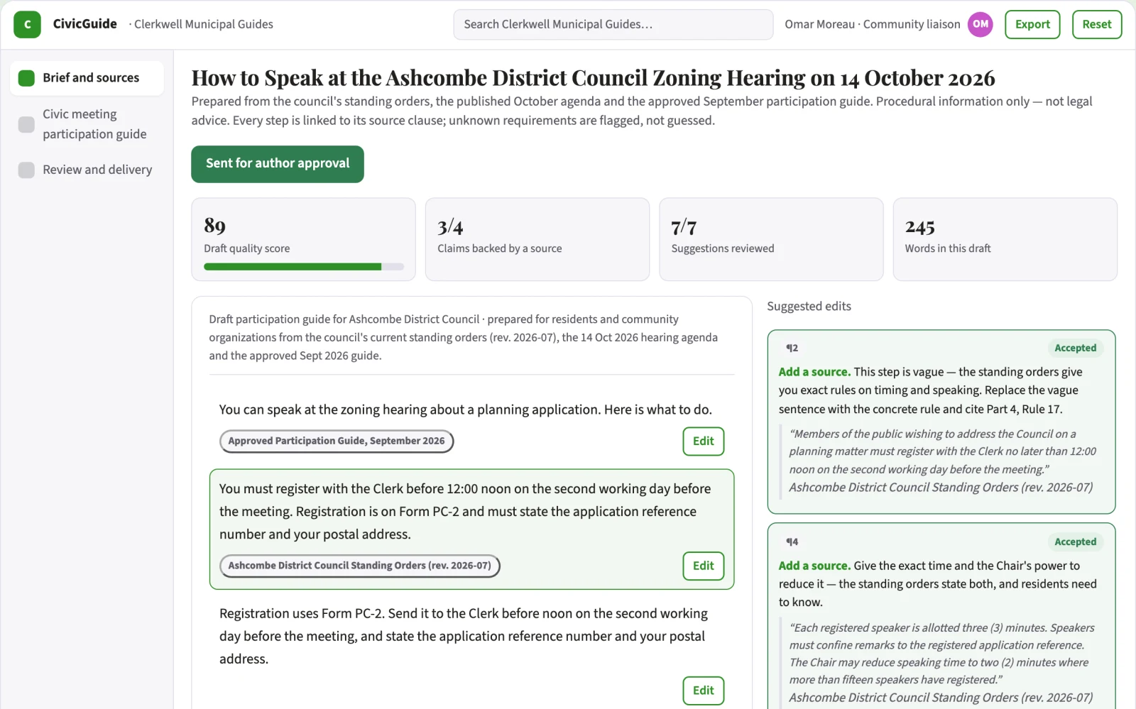 Screenshot of the Civic meeting participation guide interactive demo