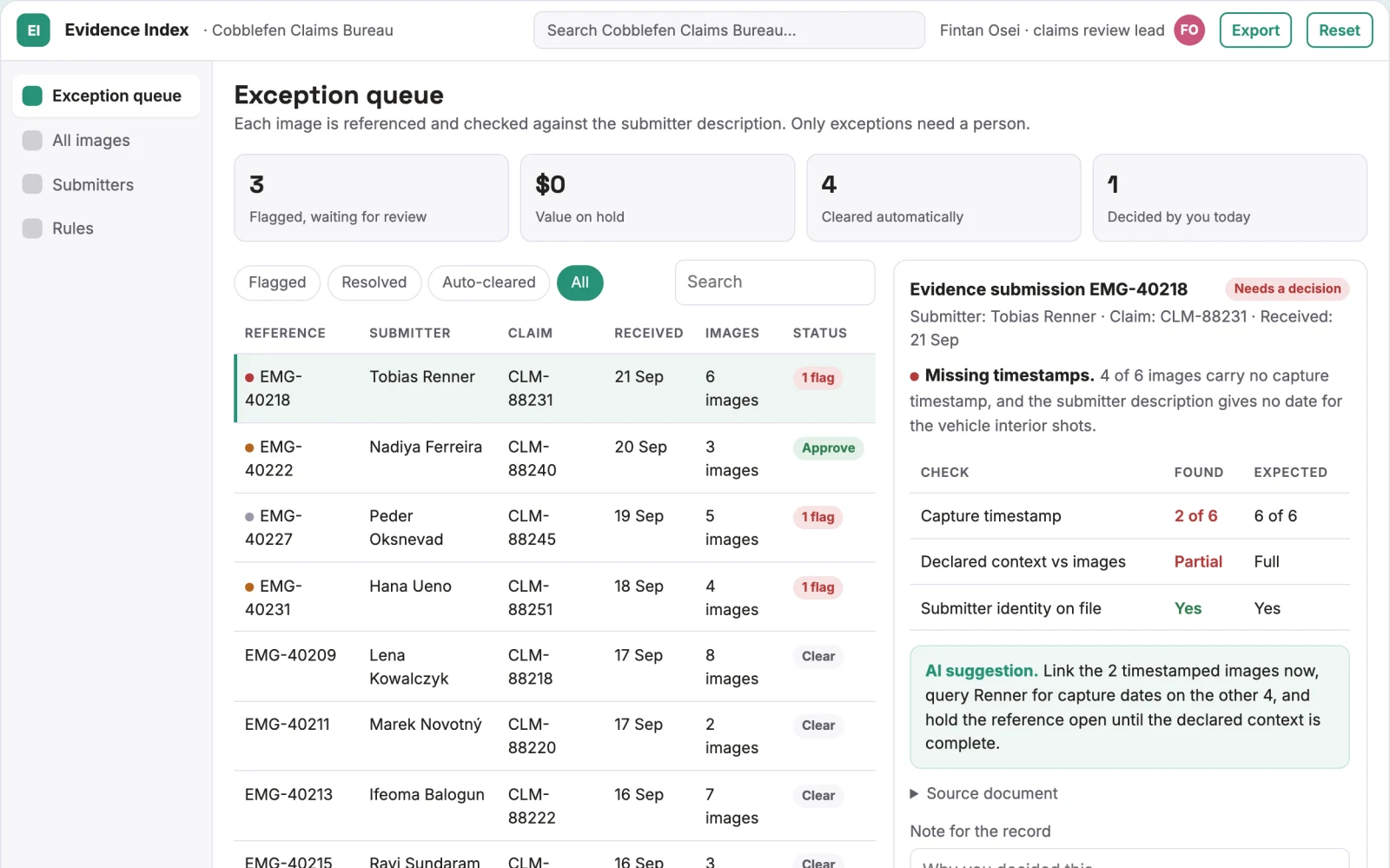 Screenshot of the Claims evidence image index interactive demo