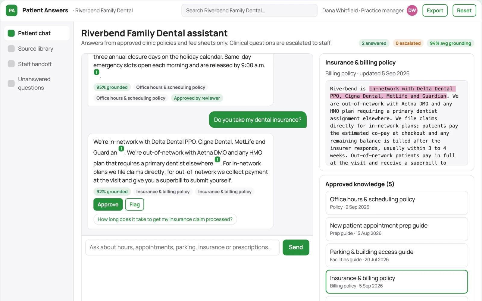 Demo screen of Clinic information assistant