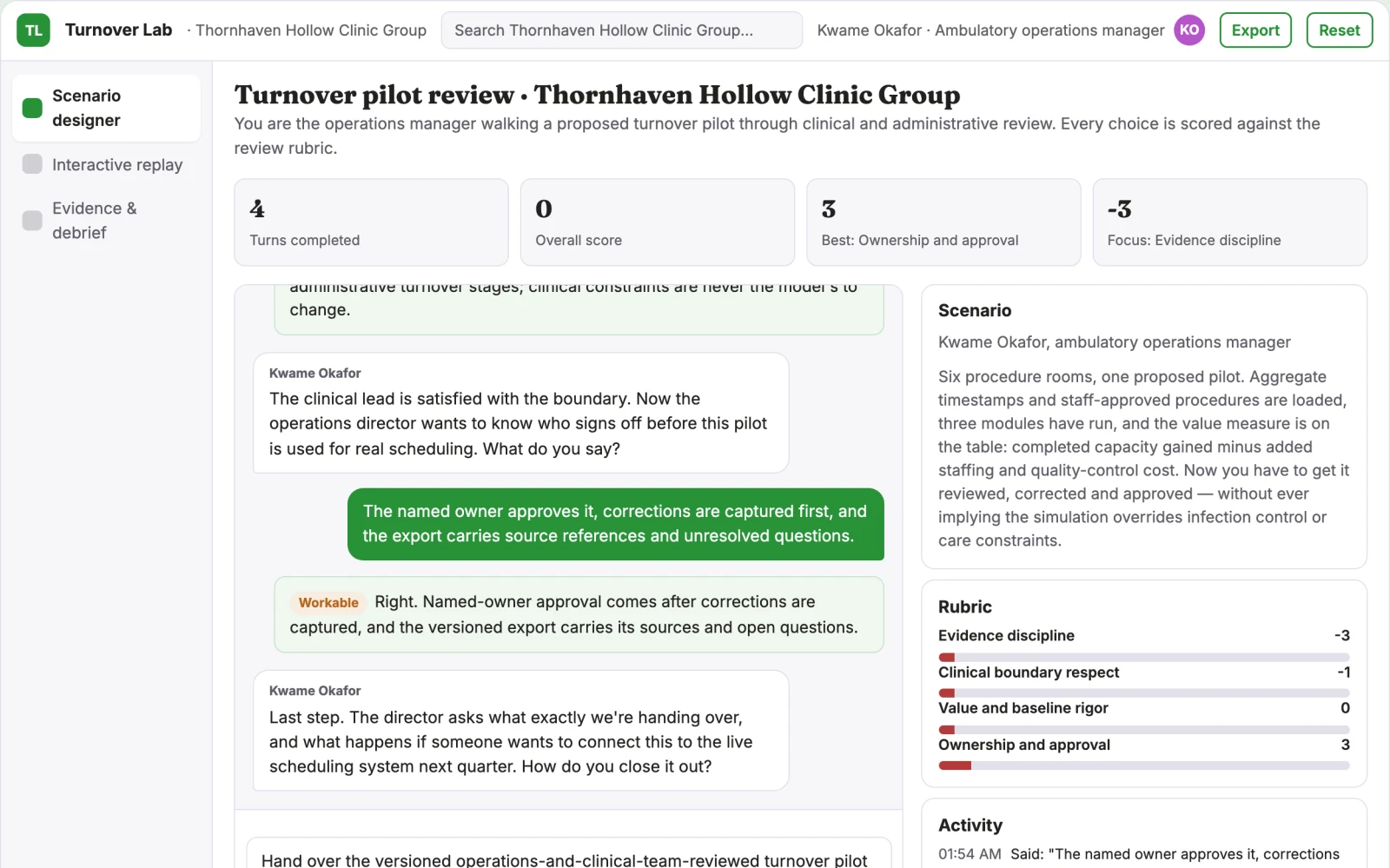 Screenshot of the Clinic room turnover capacity lab interactive demo