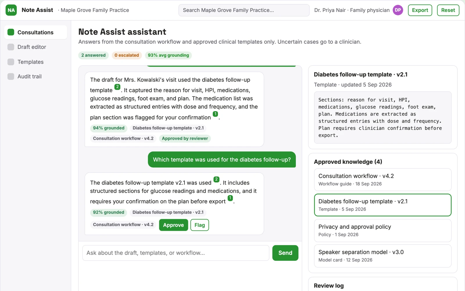 Demo screen of Ambient Clinical Note Assistant