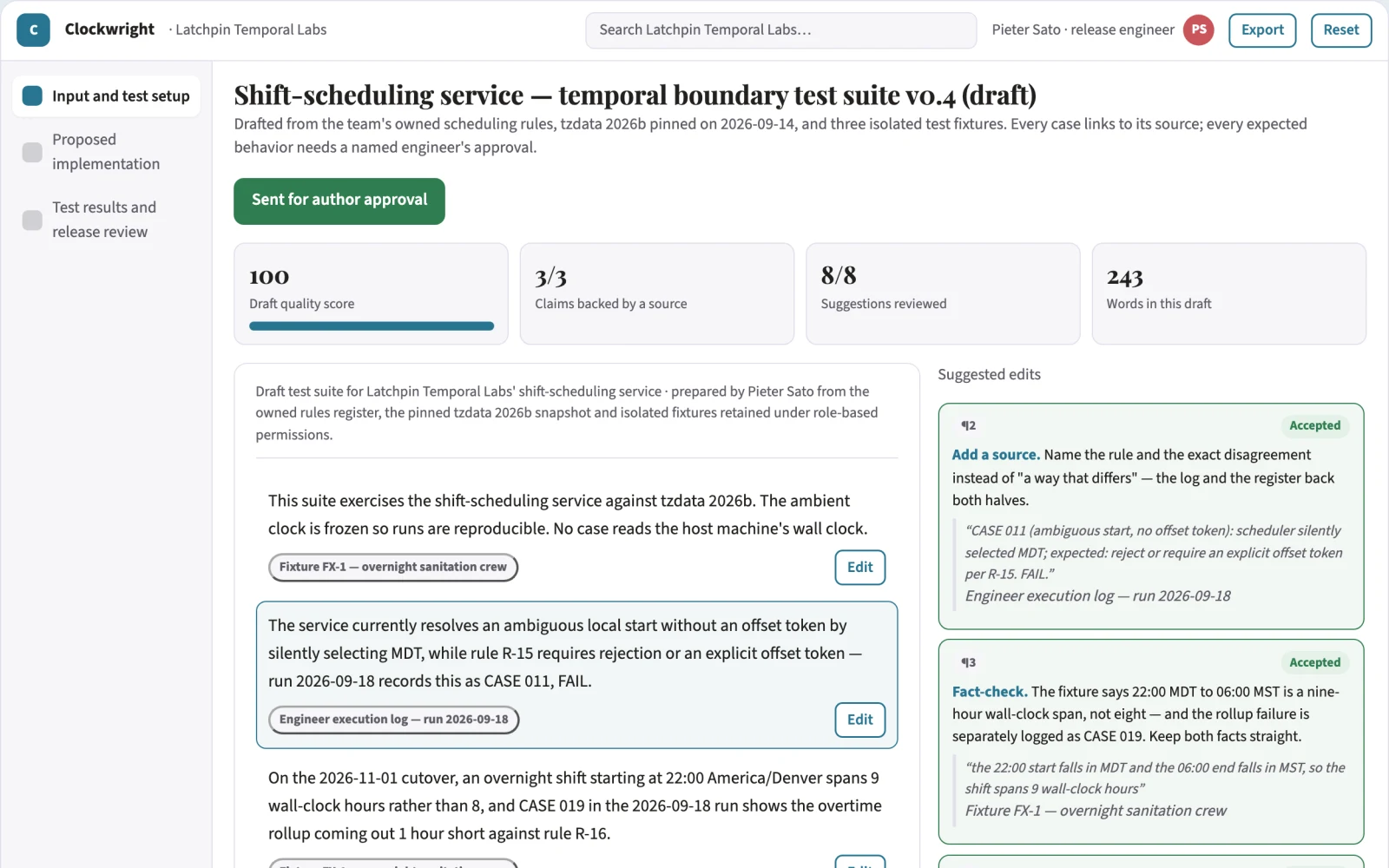 Screenshot of the Clock boundary behavior test studio interactive demo