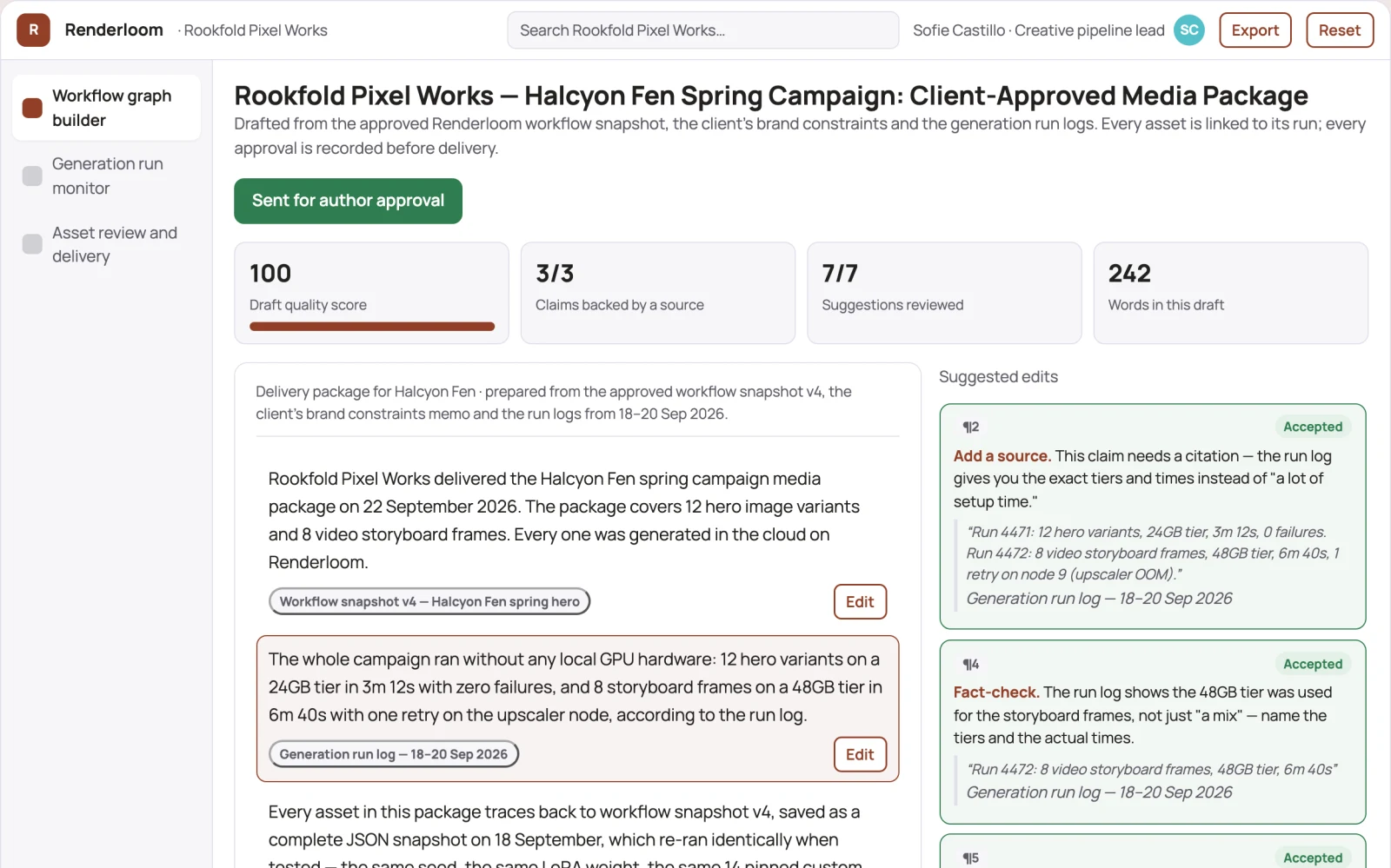 Screenshot of the Cloud generative media pipeline workspace interactive demo