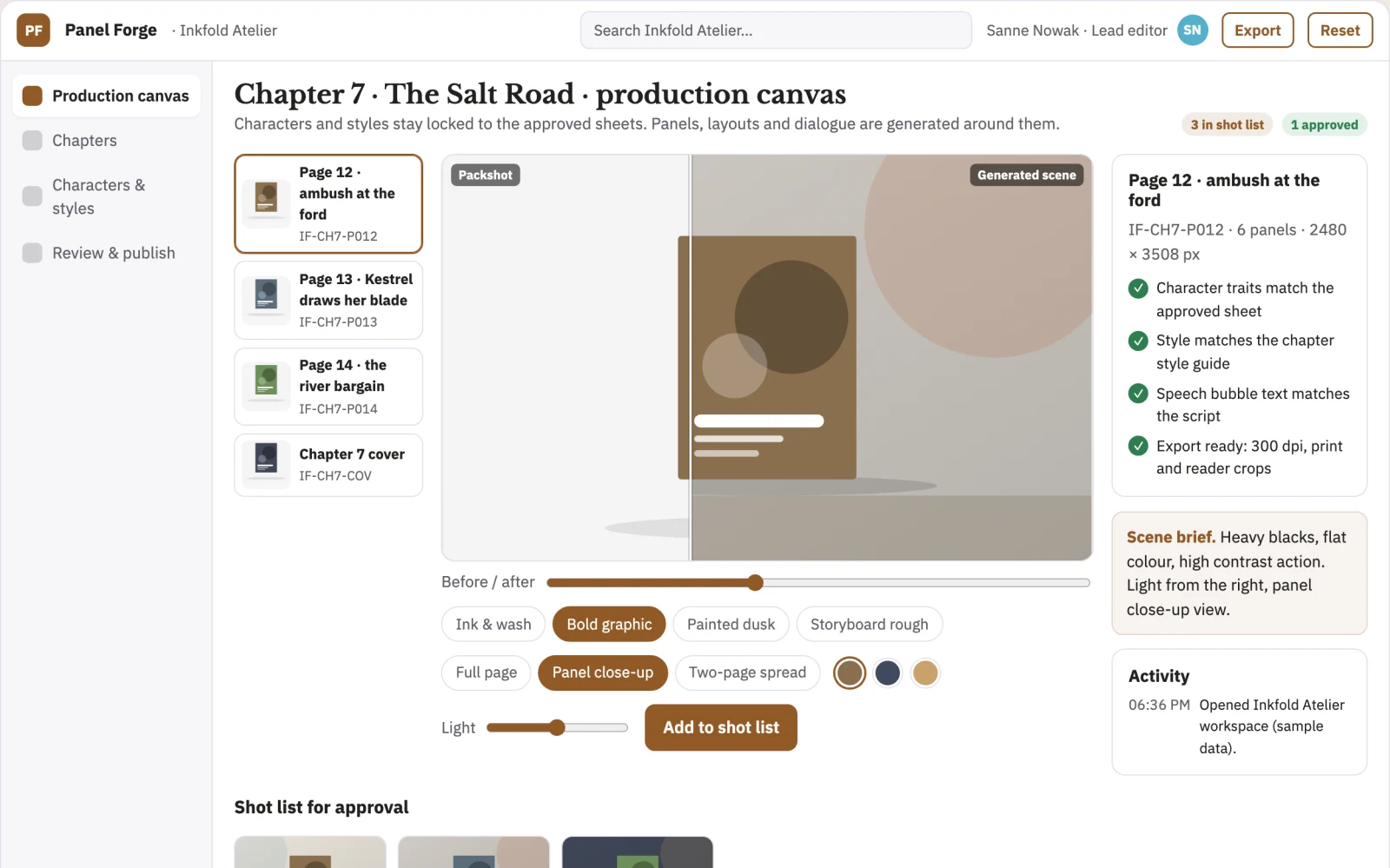 Screenshot of the Comic production and review workspace interactive demo