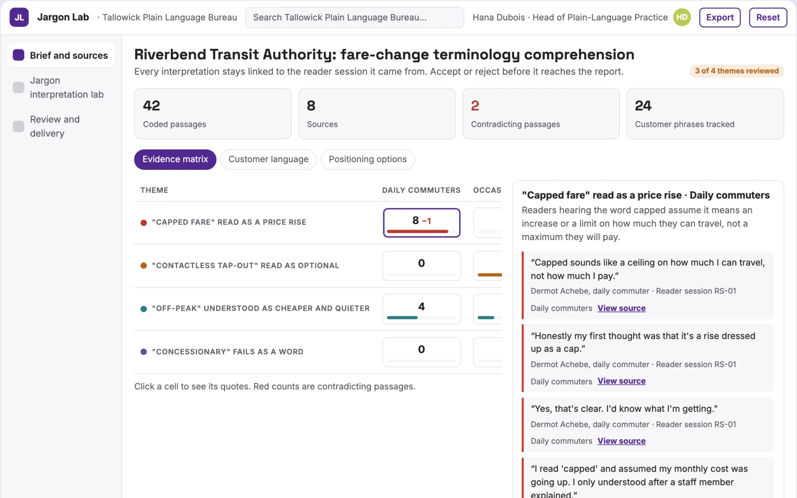 Screenshot of the Communications jargon interpretation lab interactive demo