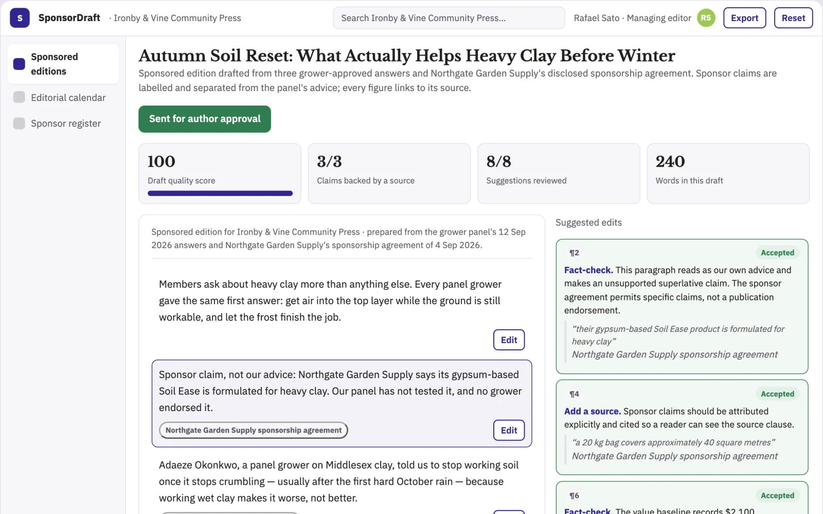 Screenshot of the Community expert answer sponsorship studio interactive demo