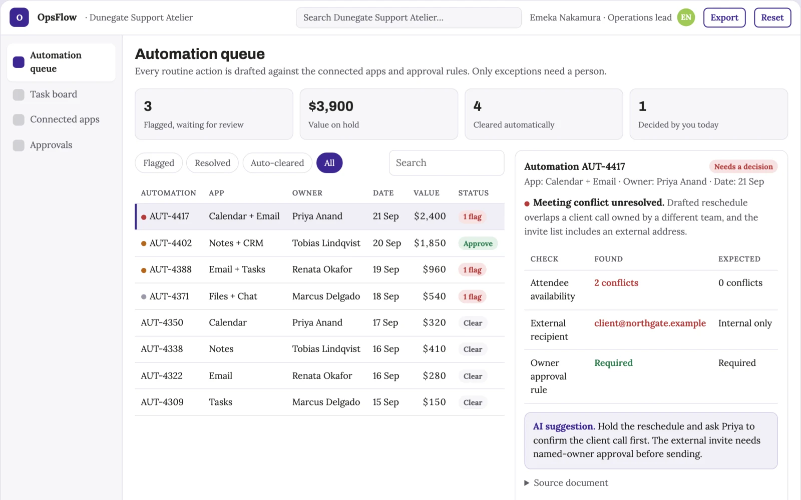 Screenshot of the Connected operations task automation portal interactive demo