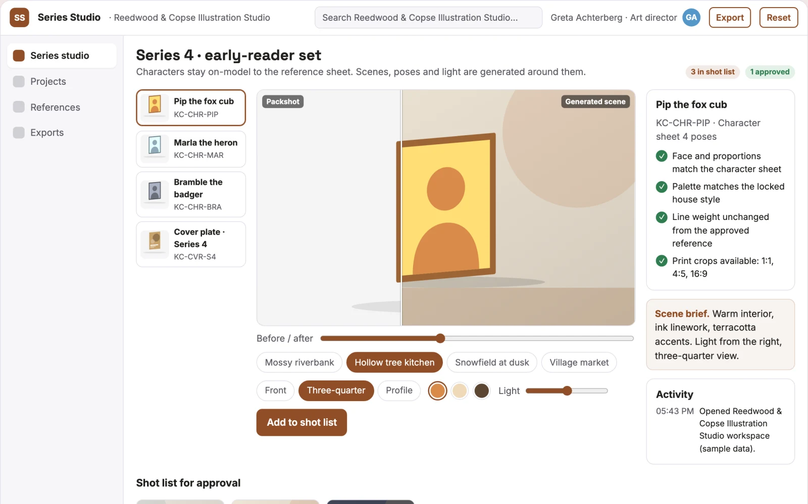 Screenshot of the Consistent character and style image production studio interactive demo