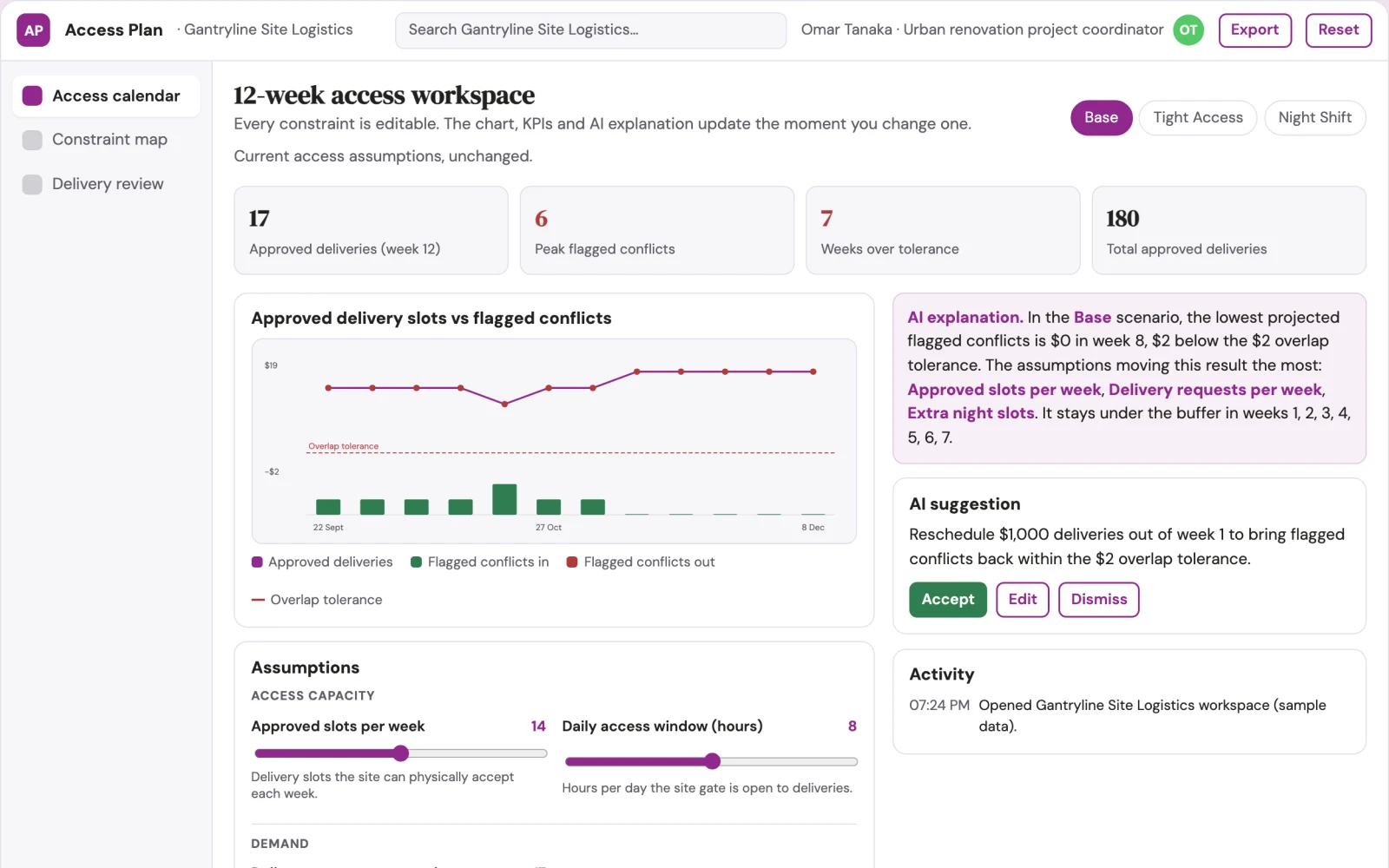 Screenshot of the Construction access logistics planner interactive demo