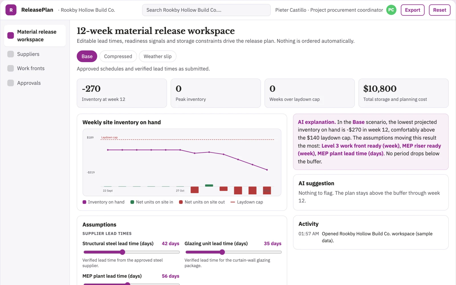 Screenshot of the Construction material order synchronization interactive demo