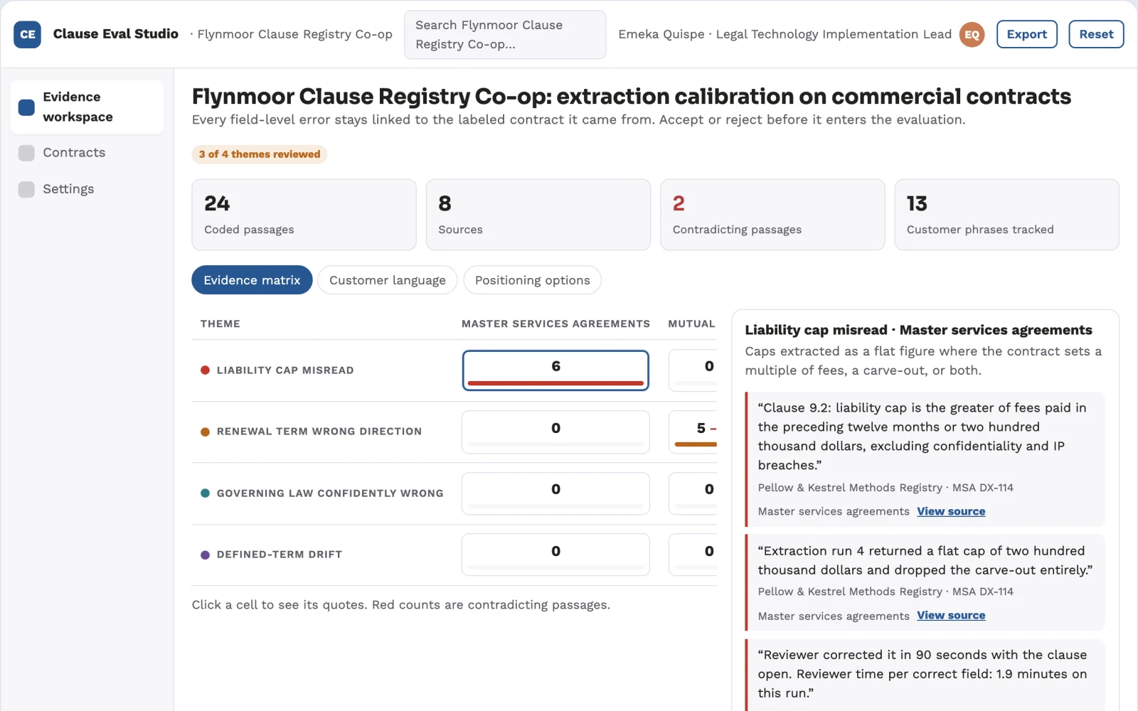 Screenshot of the Contract data extraction calibration service interactive demo