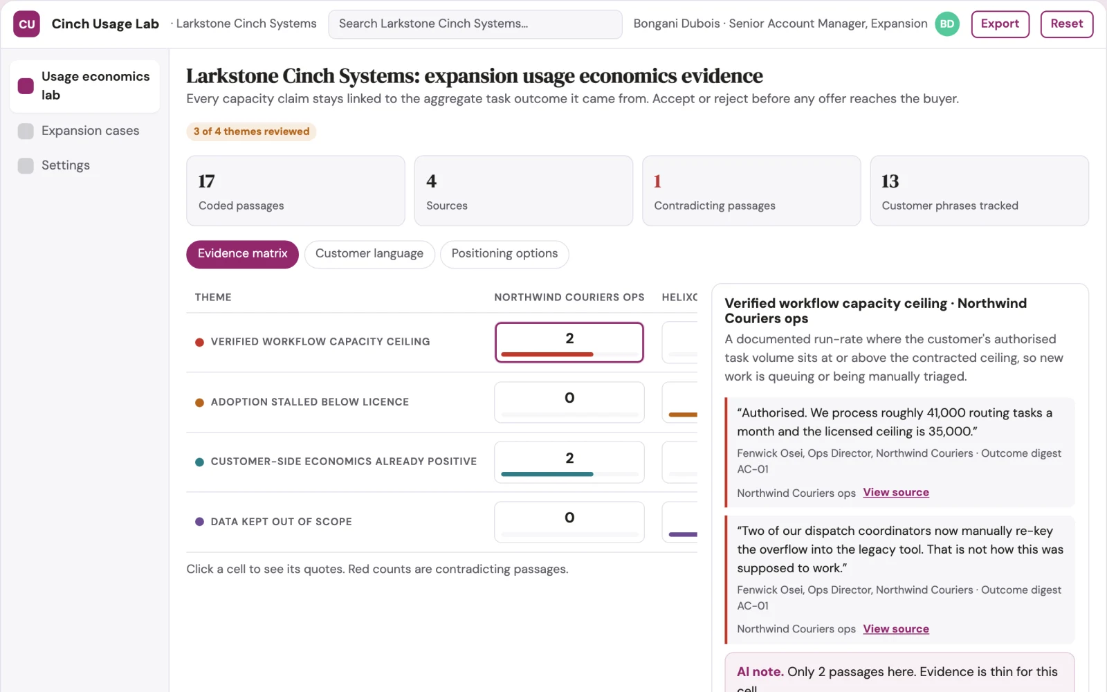 Screenshot of the Contract expansion usage economics lab interactive demo