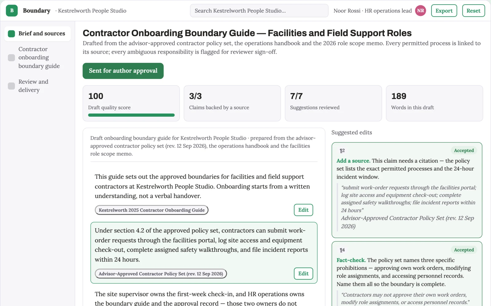 Screenshot of the Contractor onboarding boundary guide interactive demo