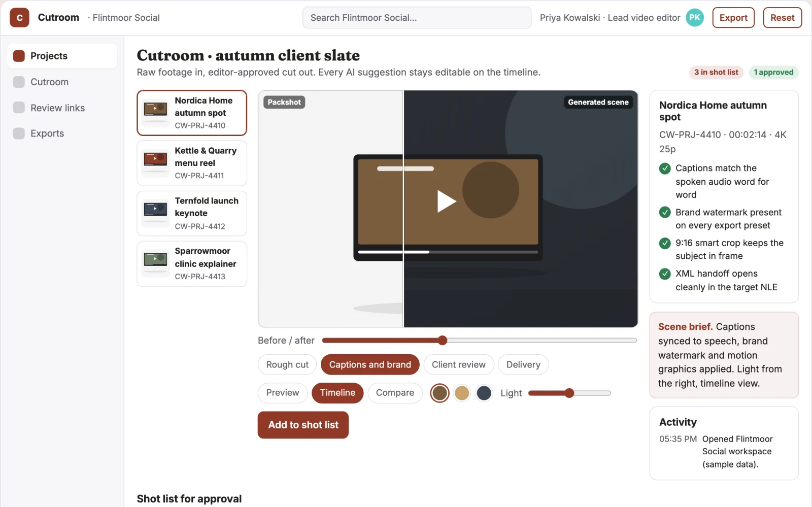 Screenshot of the Conversational video edit and review workbench interactive demo