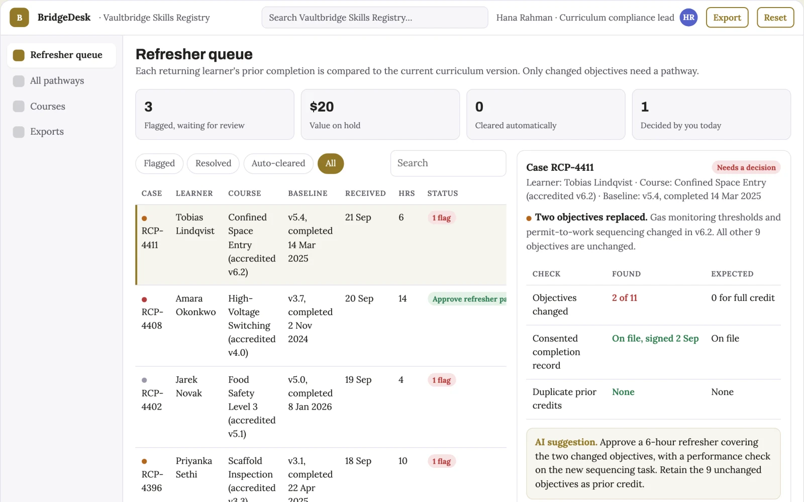 Screenshot of the Course content version-to-learner bridge interactive demo