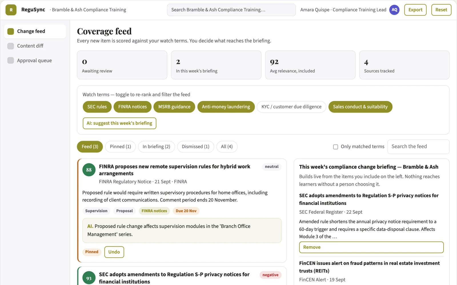 Screenshot of the Self-updating Compliance Training interactive demo