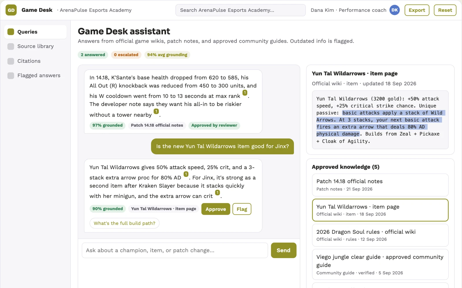 Demo screen of Gamer Knowledge Assistant