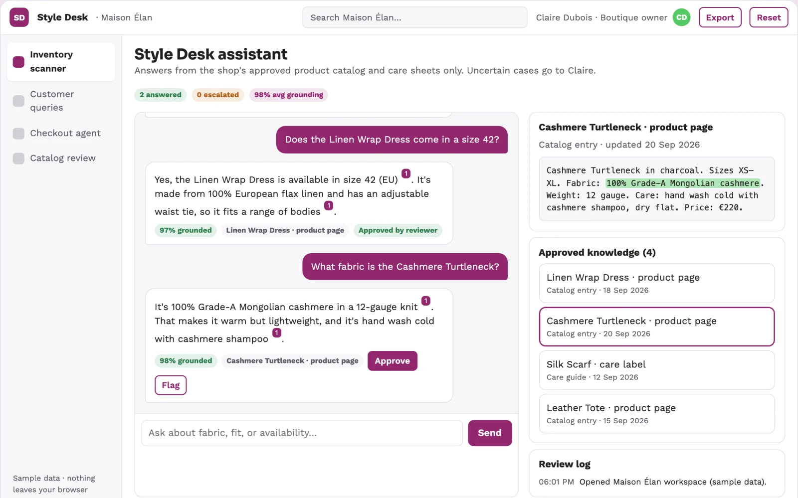 Demo screen of Instant Product Advisor