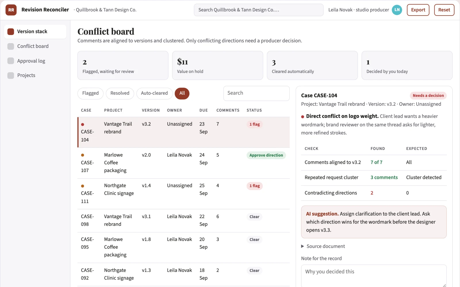 Screenshot of the Creative revision reconciler interactive demo
