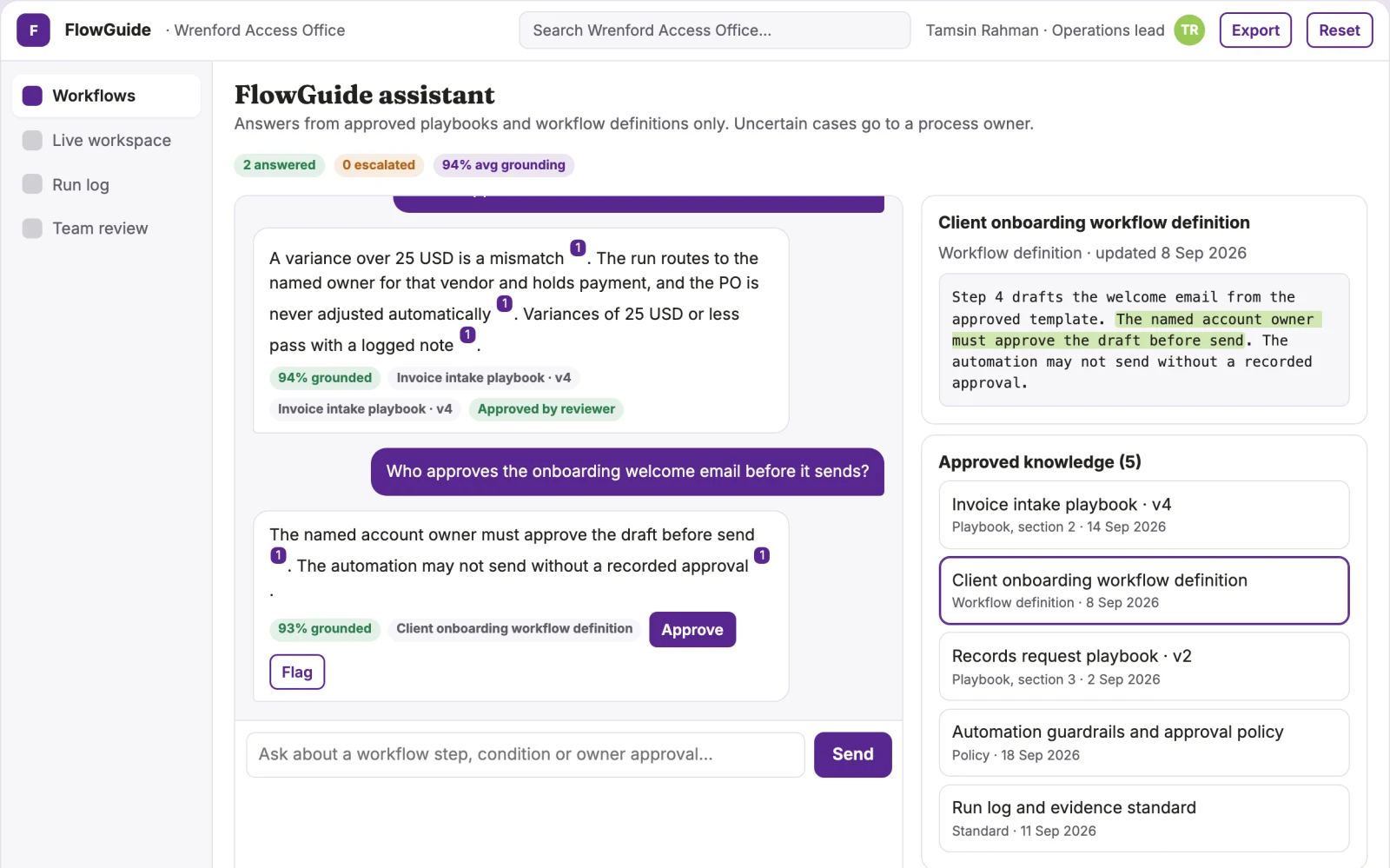 Screenshot of the Cross-application guided workflow automation console interactive demo