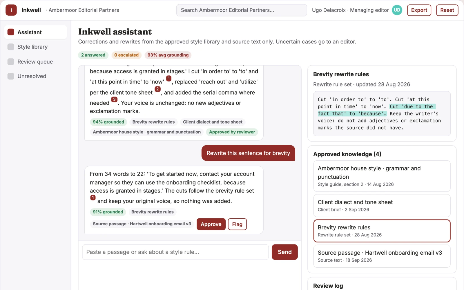 Screenshot of the Cross-application writing correction and rewrite assistant interactive demo