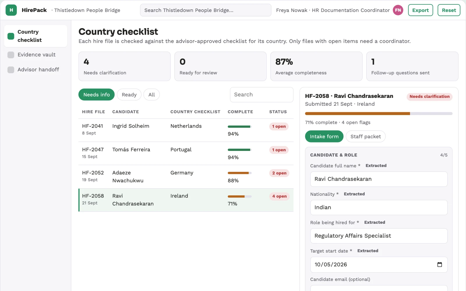 Screenshot of the Cross-border hiring document organizer interactive demo