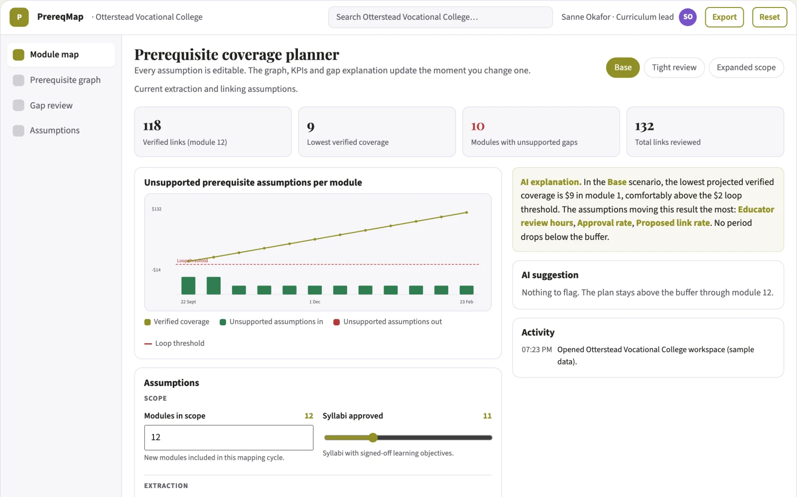 Screenshot of the Curriculum prerequisite mapper interactive demo