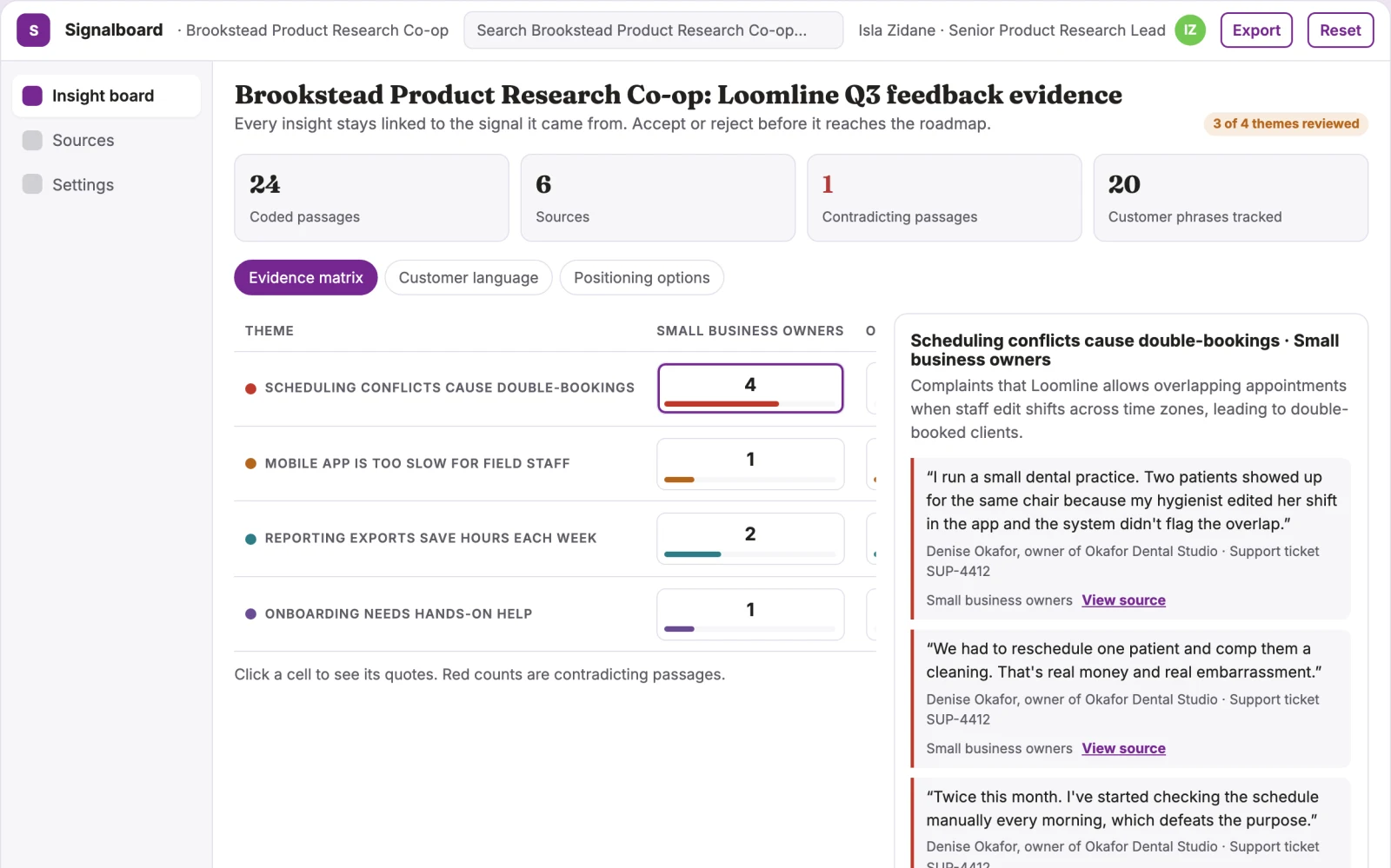 Screenshot of the Customer feedback insight and prioritization workspace interactive demo