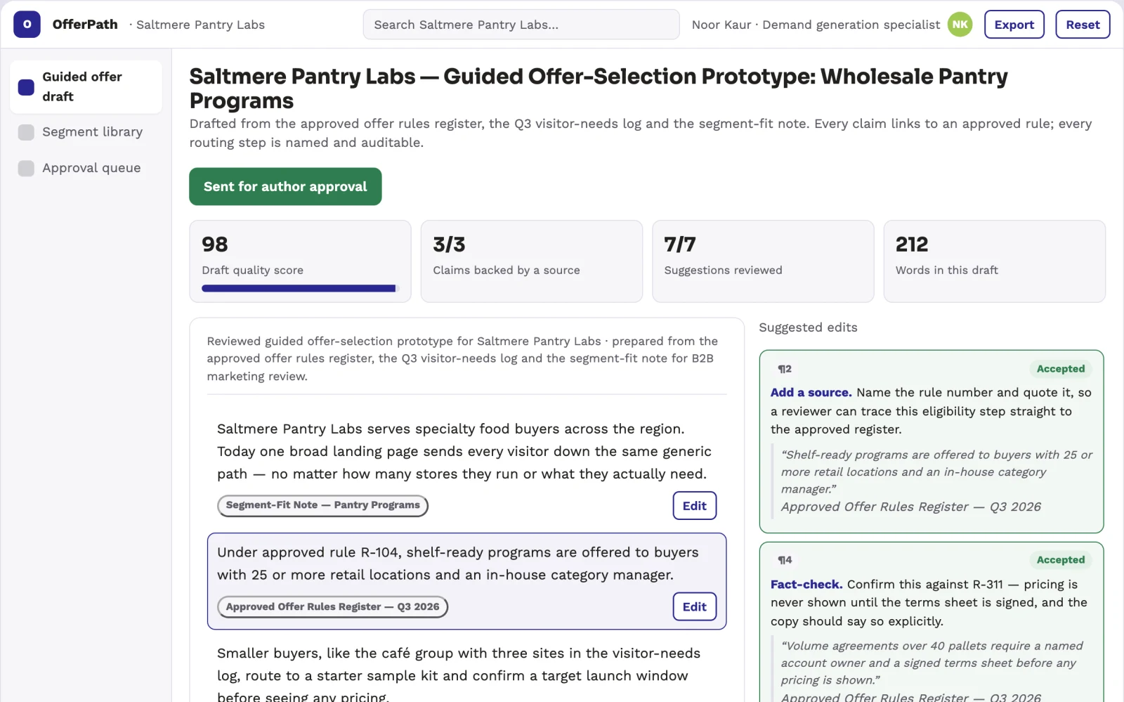 Screenshot of the Customer intent-to-offer configurator interactive demo