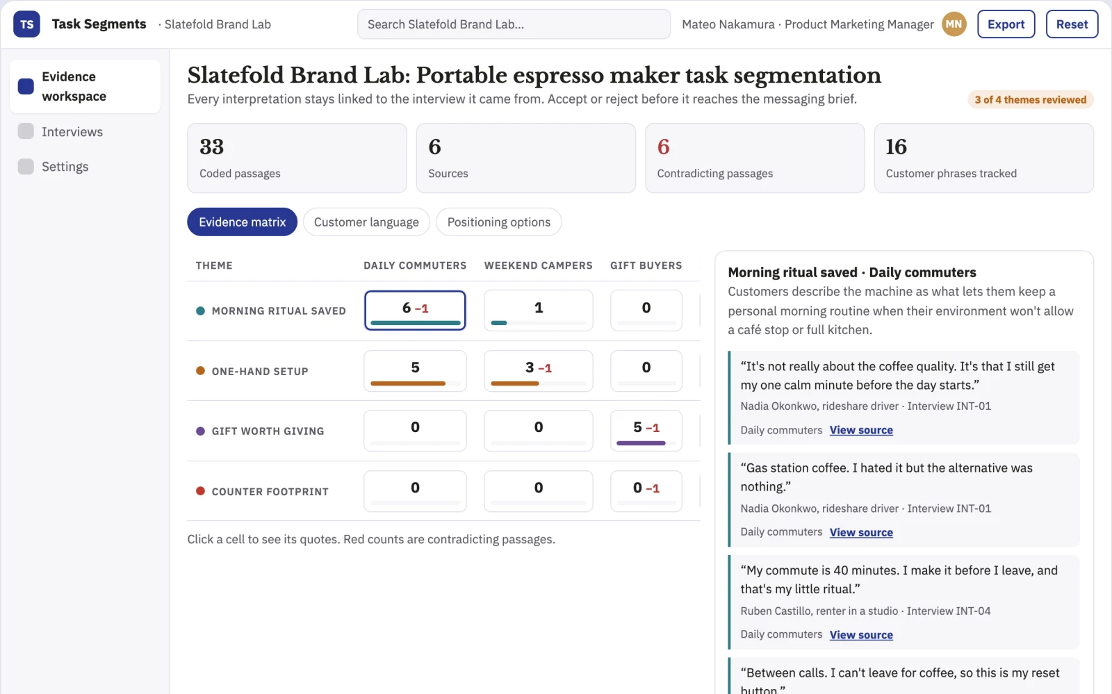Screenshot of the Customer task segmentation research platform interactive demo