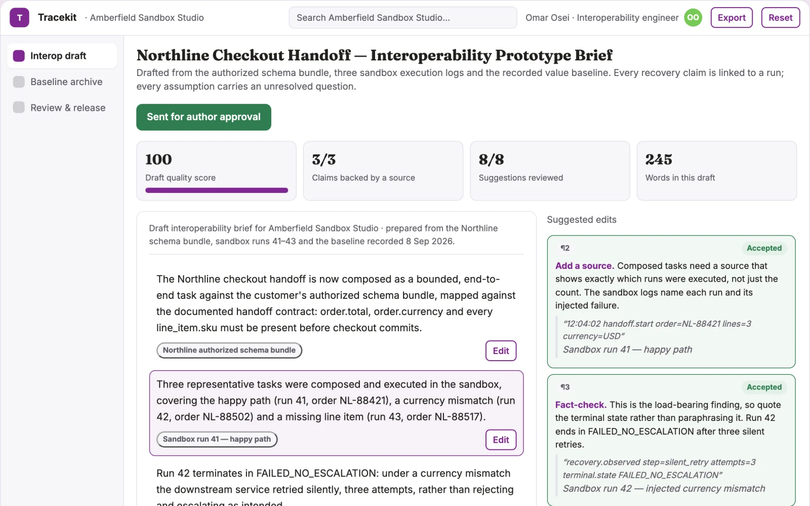 Screenshot of the Customer workflow interoperability sandbox interactive demo