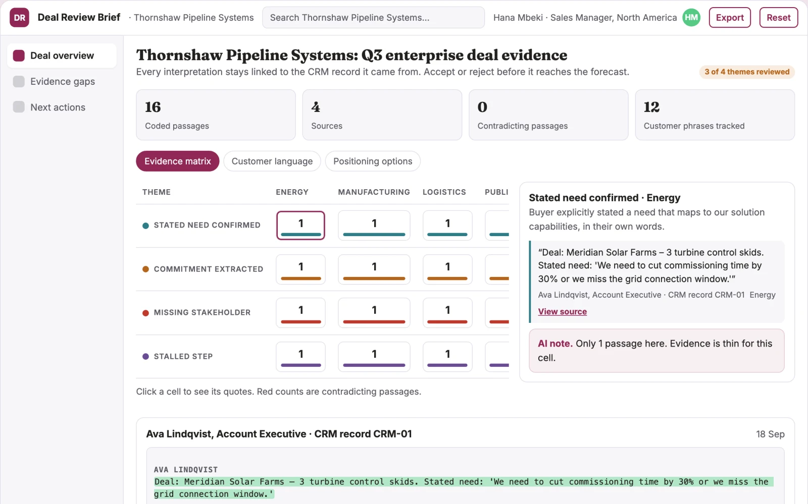 Screenshot of the Deal review briefing interactive demo