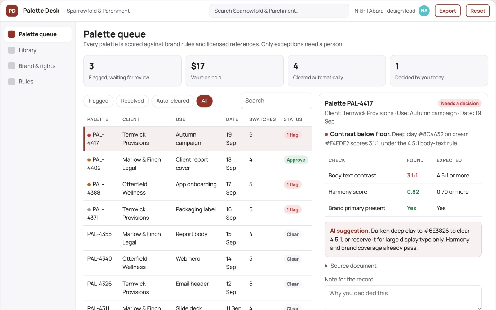 Screenshot of the Design palette library and stewardship console interactive demo