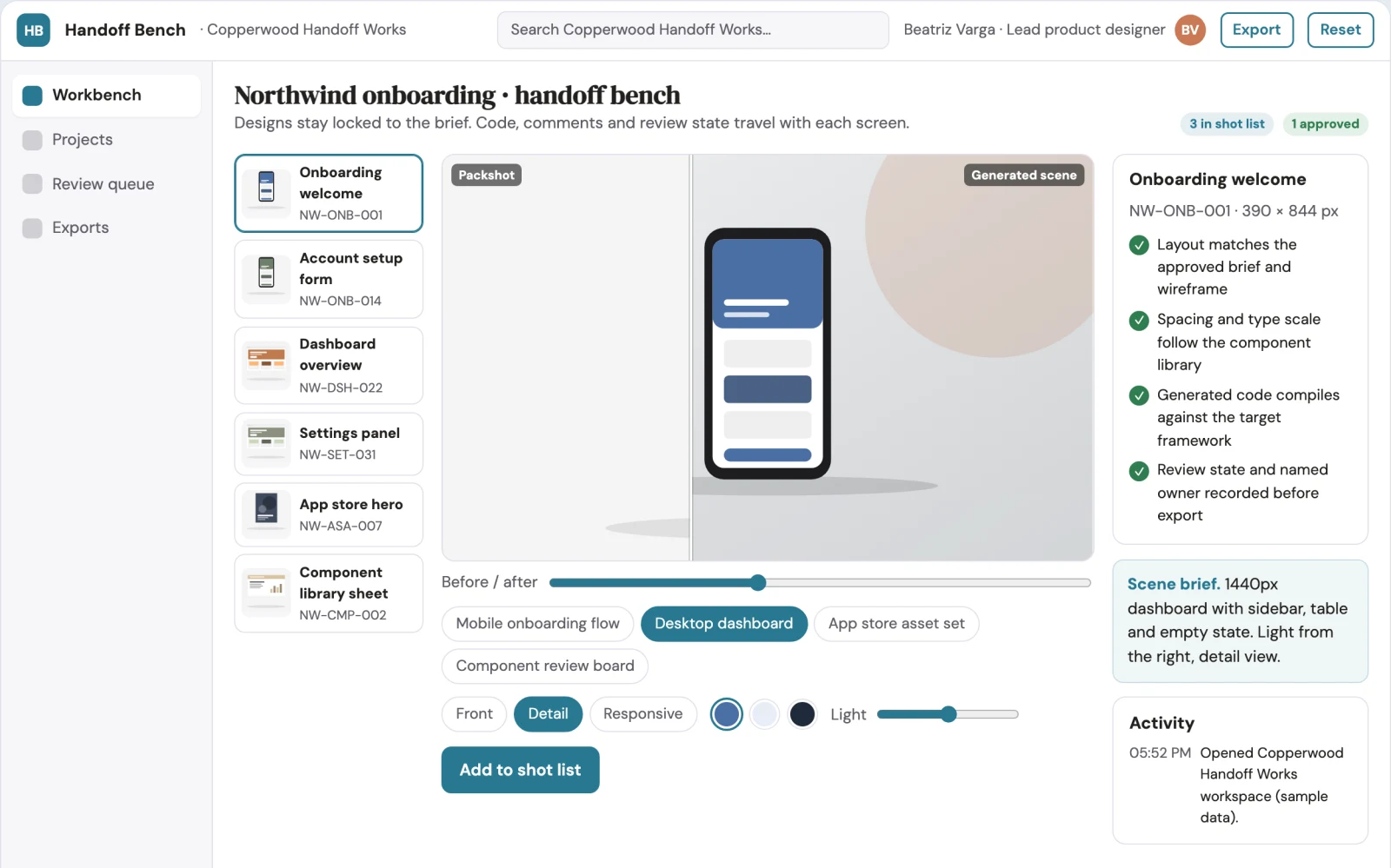 Screenshot of the Design-to-code production workbench interactive demo