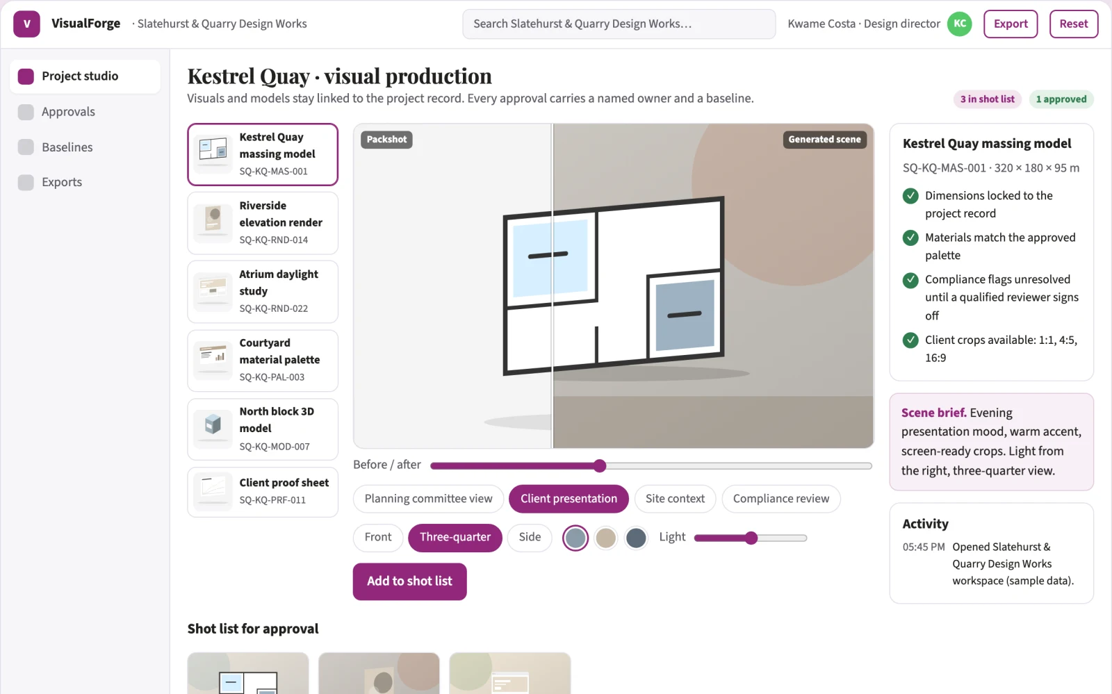 Screenshot of the Design visual production and review platform interactive demo