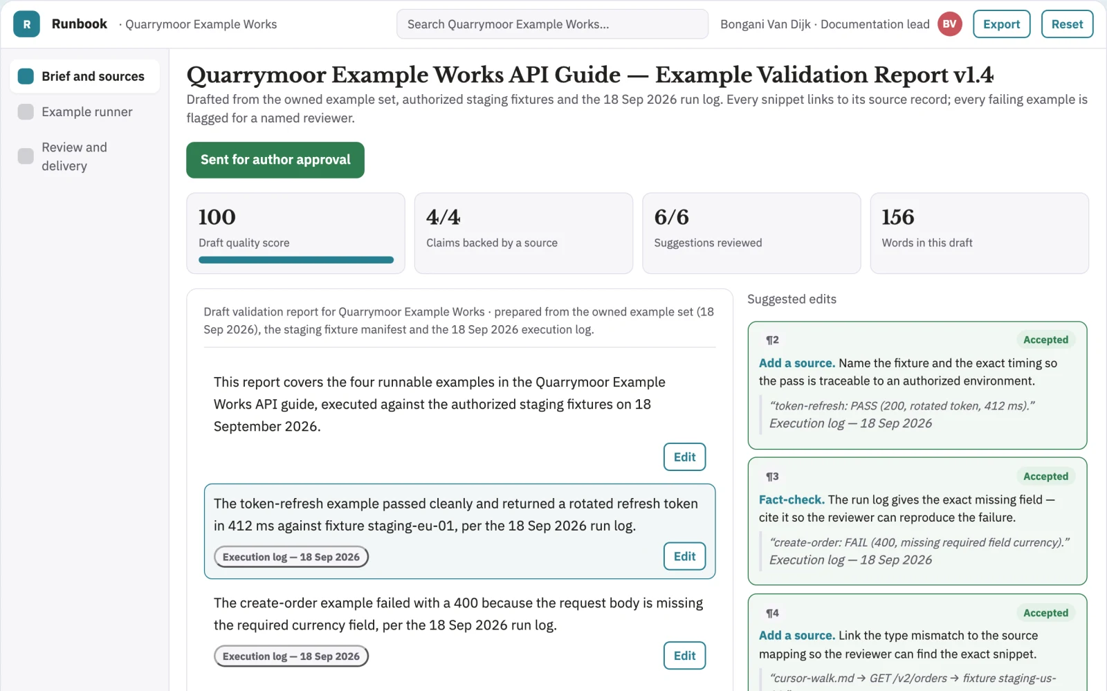 Screenshot of the Developer documentation example runner interactive demo