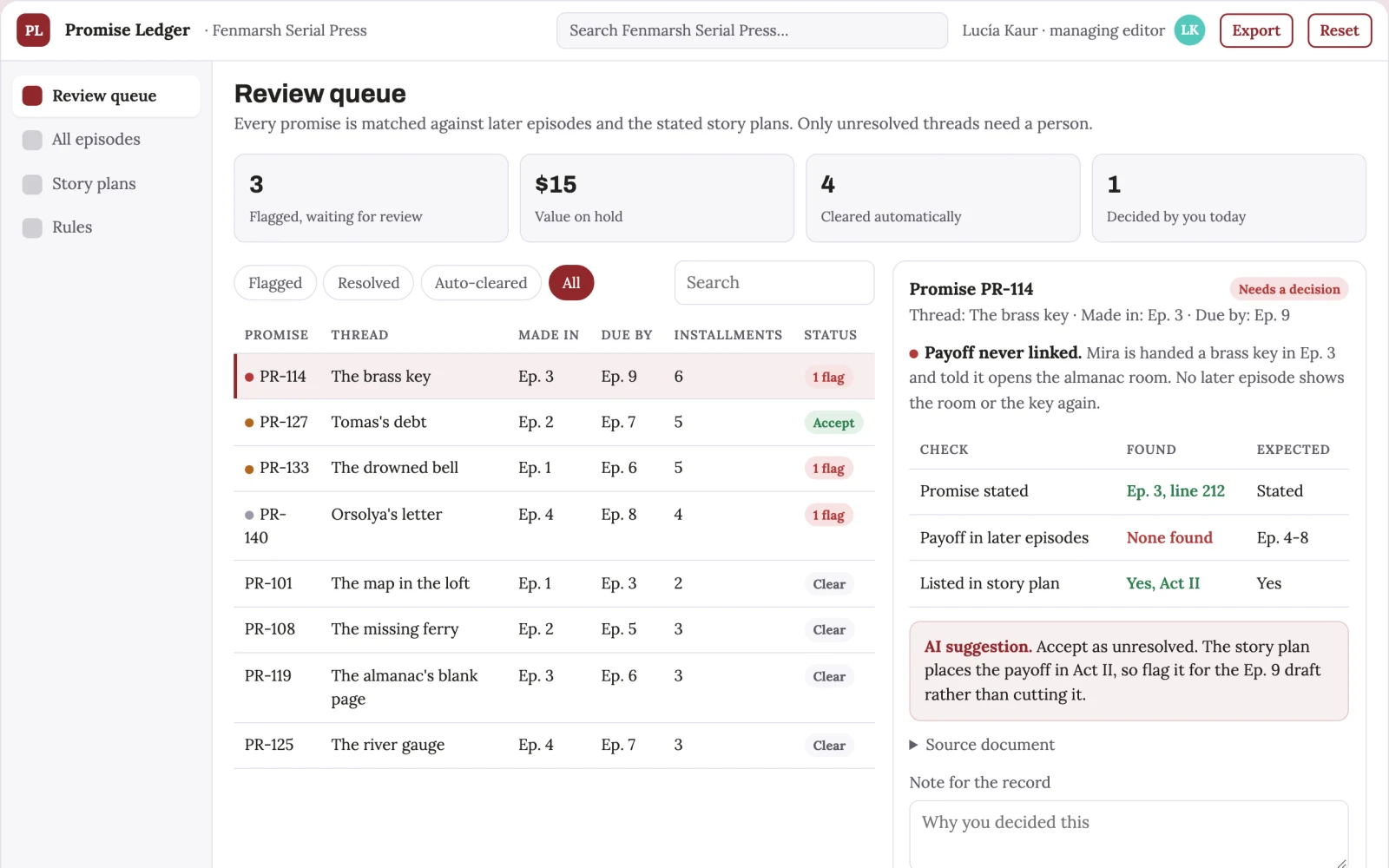 Screenshot of the Digital serial reader-promise tracker interactive demo