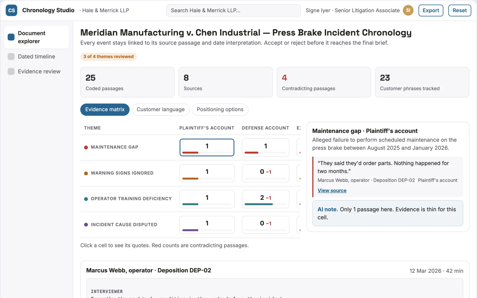 Demo screen of Document chronology service