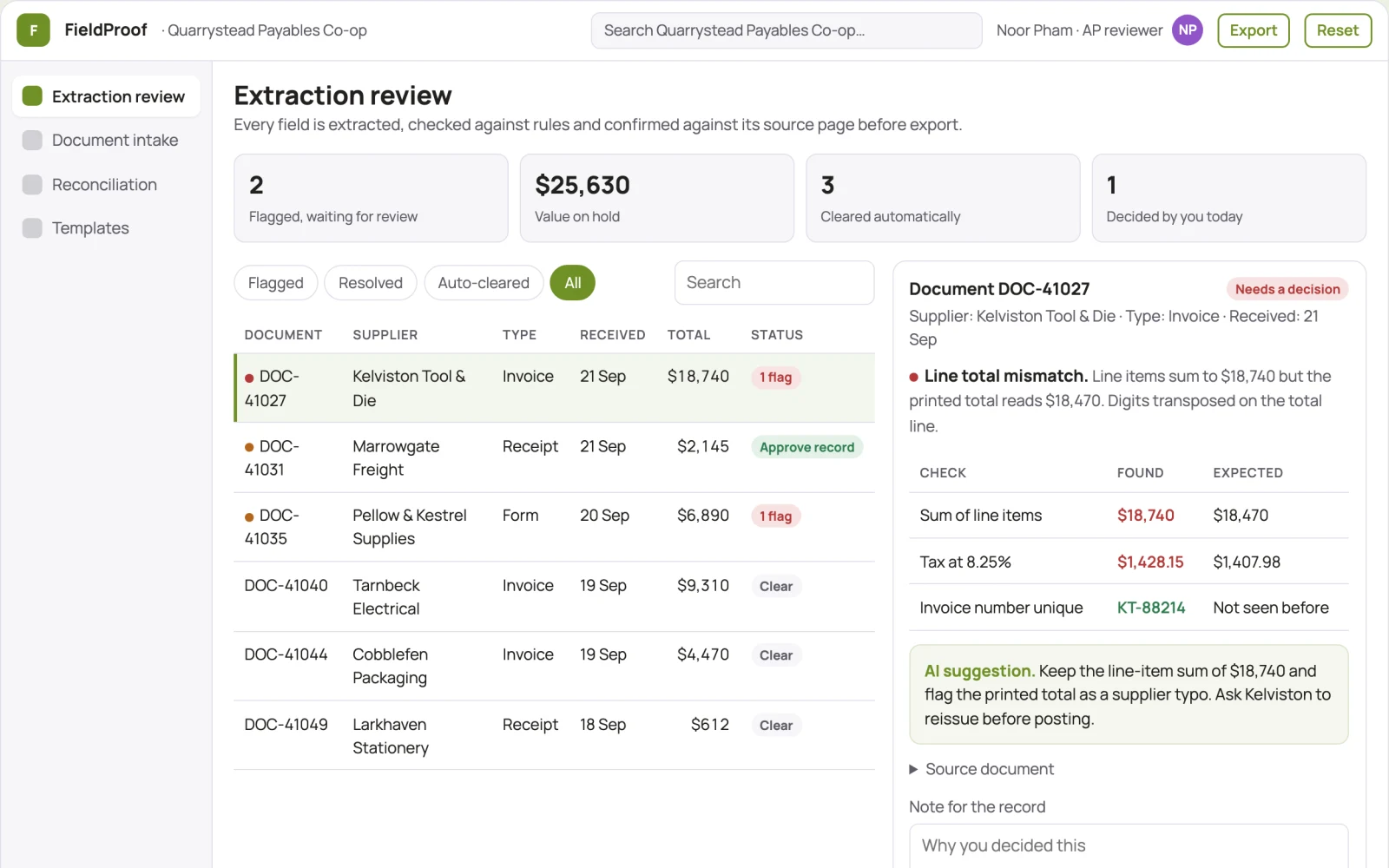 Screenshot of the Document data extraction and validation portal interactive demo