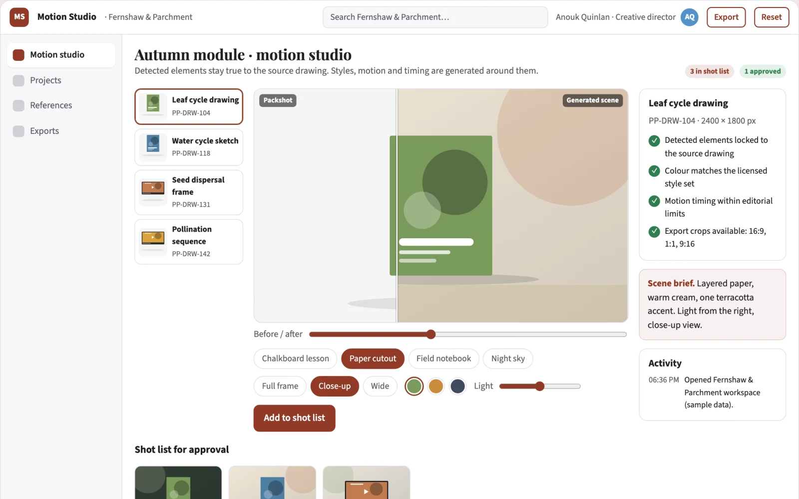 Screenshot of the Drawing-to-animation studio with managed creative review interactive demo