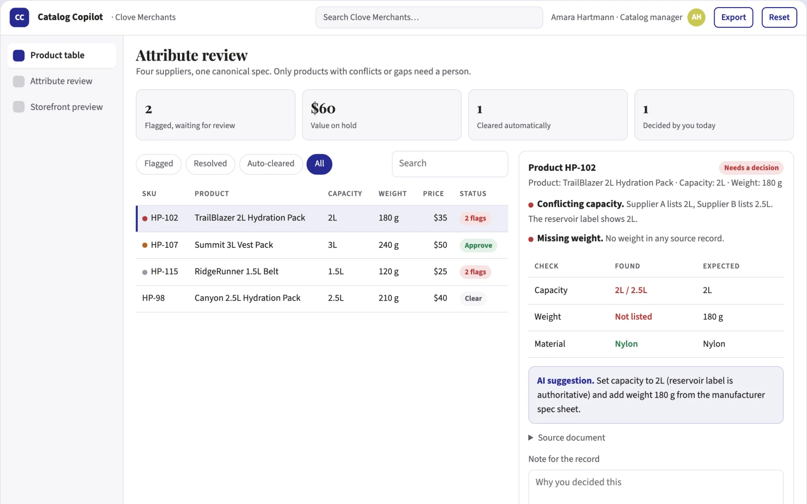 Screenshot of the E-commerce merchandising assistant interactive demo