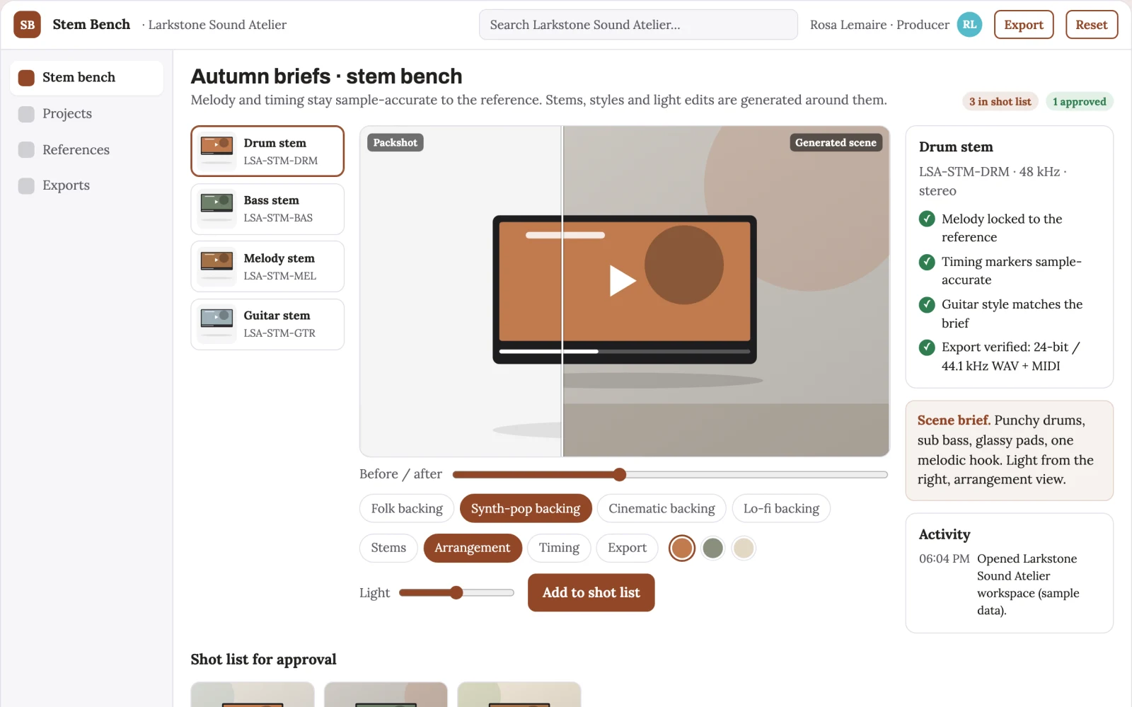 Screenshot of the Editable instrument part production workbench interactive demo